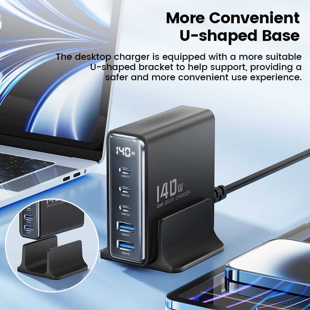 TOOCKI TCT140-22 140W GaN Charging Station Travel Desktop Charger, 3 Type-C+2 USB-A TOOCKI TCT140-22 140W GaN Charging Station Travel Desktop Charger, 3 Type-C+2 USB-A